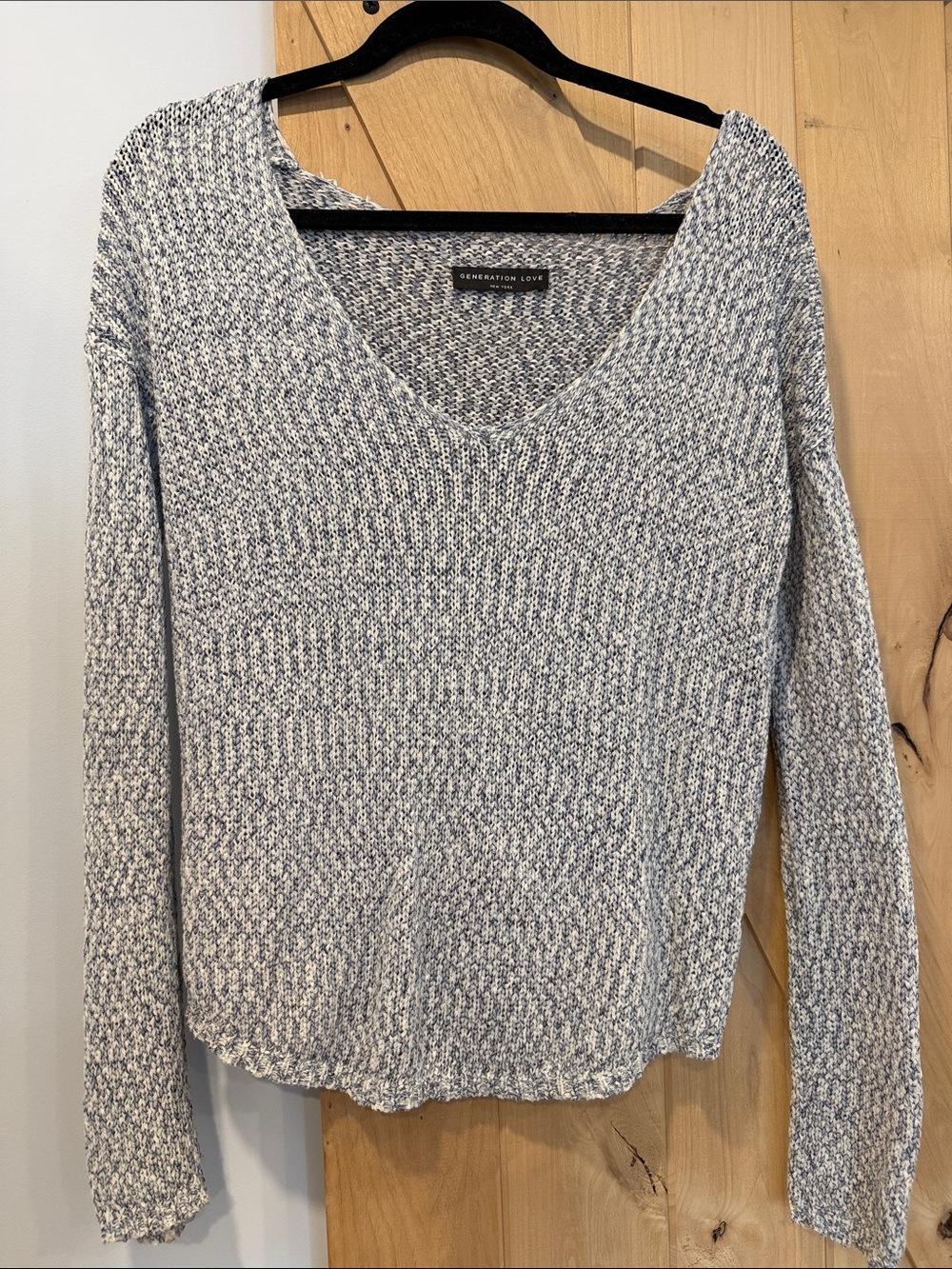 Generation Love light blue and white Marled V-Neck Sweater